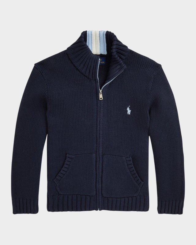 Boy's Combed Cotton Chunky-Knit Sweater, Size 2-7